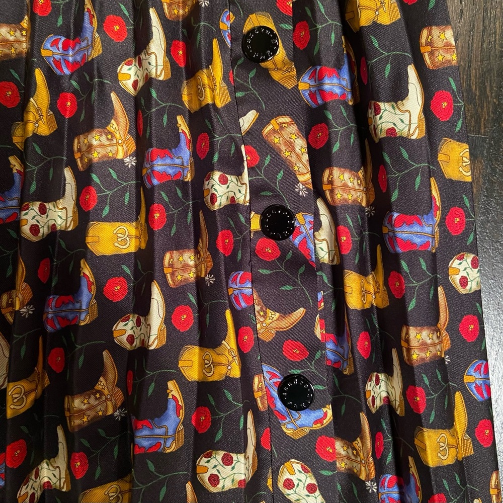 Sandro Cowboy Boot Print Pleated Maxi Skirt - Picture 3 of 6